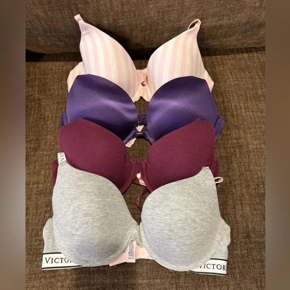 Lot of 4 Victoria's Secret Pink Stripe and Mixed Color Bra Set Size 34C - Picture 1 of 3